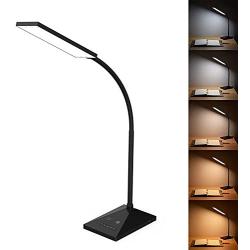 VICFUN LED Desk Lamp, 5 Color Modes with 7 Levels of Brightness, Eye-Caring Dimmable Table Lamp Office Lamp with USB Charging Port, Touch Control Sensitive Dimmable 12W Black