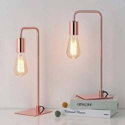 Industrial Lamp Rose Gold Table Lamp, Edison Bedside Lamps for Reading, Nightstand, Dressers, Small Metal Desk Lamp for Dorm Room, Bedroom, Set of 2