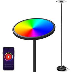 Floor Lamp, Bomcosy RGBW Smart Wi-Fi LED Floor Lamp, Color Changing & Stepless Dimming for Bedroom, 2700-6500K Torchiere Standing Lamp for Living Room, Tall Pole Light for Reading & Offices, 25W