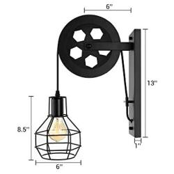 BAYCHEER HL471082 1 Light Wall Sconce Keyed Socket Pulley LED Industrial Wall Sconces Retro Wall Lights Fixture for Indoor Lighting Barn Restaurant in Black Finished