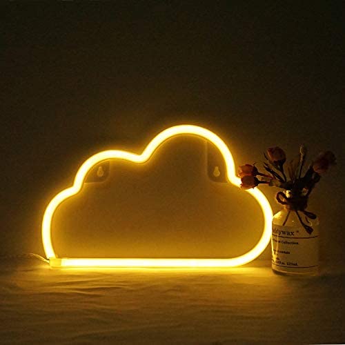 Cloud Neon Light, Cute Neon Cloud Sign, Battery or USB Powered Night Light as Wall Decor for Kids Room, Bedroom, Festival, Party (Yellow)