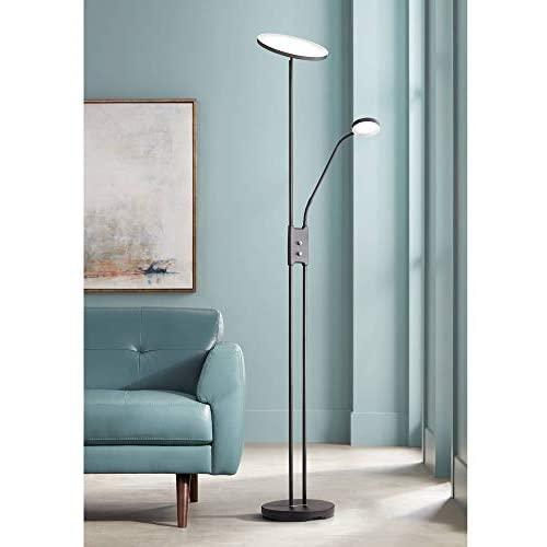 Taylor Modern Torchiere Floor Lamp with Side Light LED Satin Black Adjustable Head Dimmable for Living Room Reading Bedroom Office Uplight - 360 Lighting