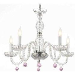 Murano Venetian Style Chandelier Lighting with Pink Crystal Balls! H 25'' W 24'' - Perfect for Kids and Girls Bedroom!