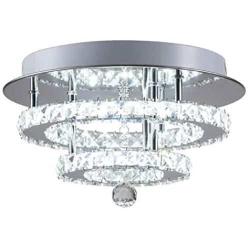 KAI Crystal Ceiling Light Flush Mount Modern Luxury Not Dimmable LED Chandelier Lamp with 6000K 30W 120LM/W SMD5730 60LEDs Lighting for Bedroom Foyer Entry Dining Room(Chrome Round, 1 Pack)