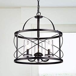 Modern Farmhouse Chandelier Suitable for Dining Room, Kitchen, Entryway. 17'' Hanging Lantern with 3 Lights Provides Ample Illumination. Ceiling Light Fixture in Modern Rustic Black | Indoor Lighting