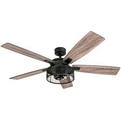 Honeywell Ceiling Fans 50614-01 Carnegie LED Ceiling Fan 52'', Indoor, Rustic Barnwood Blades, Industrial Cage Light, Matte Black