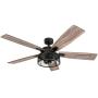 Honeywell Ceiling Fans 50614-01 Carnegie LED Ceiling Fan 52'', Indoor, Rustic Barnwood Blades, Industrial Cage Light, Matte Black