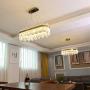 LITFAD Oval LED Chandelier Light Fixture Postmodern Crystal Block Gold Flush Mount LED Hanging Ceiling Light Art Deco Pendant Light for Dining Room Bedroom Livingroom Restaurant, Bulb Included