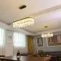 LITFAD Oval LED Chandelier Light Fixture Postmodern Crystal Block Gold Flush Mount LED Hanging Ceiling Light Art Deco Pendant Light for Dining Room Bedroom Livingroom Restaurant, Bulb Included