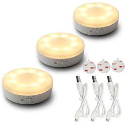 Rechargeable Motion Sensor Light 1000mAH LED Puck Lights, Stick Anywhere Light, Cordless Closet Light, Automatic Under Cabinet Lighting for Counter,Pantry,Wardrobe,Hallway,Stairs,Warm White 3 Pack