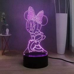 Laysinly Lovely Minnie Mouse LED Night Light, USB Remote Control Child Desk Lamp, Kids Bedroom Sleeping Night Lamp Decor Light, Cartoon Mickey Mouse 3D Acrylic Table Lamp, Children Birthday Xmas Gift