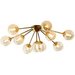 Modo Lighting Glass Ceiling Light Modern 10-Light Globe Chandeliers Mid Century Brass Ceiling Pendant lamp for Bedroom Living Room (10-Head Ceiling Light)