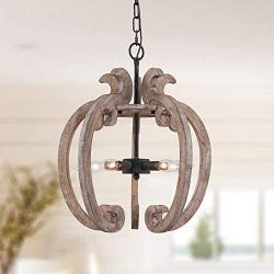 Farmhouse Cottage 4-Light Candle Wood Chandelier, French Country Wooden Light Fixture Wood Pendant Ceiling Light for Dining Room, Living Room, Foyer, Hall, Restaurant - Burlywood