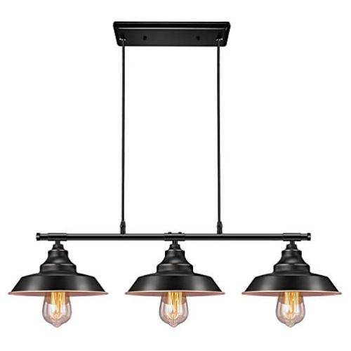 Industrial Kitchen Island Pendant Light, Elibbren Rustic Farmhouse 3-Lights Pendant, Vintage Hanging Light Fixture for Kitchen Dining Room