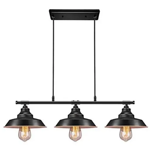 Industrial Kitchen Island Pendant Light, Elibbren Rustic Farmhouse 3-Lights Pendant, Vintage Hanging Light Fixture for Kitchen Dining Room