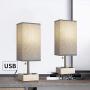 OYEARS Table Lamps Set of 2 Built in Dual USB Charging Port Bedside 15.5“ Table Lamp with Dual AC Power Outlets for Bedroom Living Room Office Study Room Grey Fabric Shade