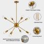 Mid Century Modern Sputnik Chandeliers 8 Light Gold Bronze Industrial Ceiling Light Fixture Electroplated Pendant Lighting for Dining Room Kitchen Island Living Room Bedroom Coffee Shop