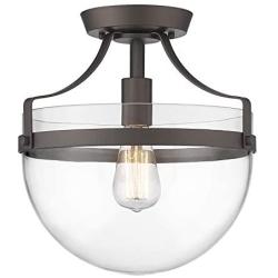 Farmhouse Semi-Flush Mount Ceiling Light - HWH Industrial Ceiling Light Fixture with Clear Glass Lampshade, Close to Ceiling Lighting for Kitchen Bedroom Hallway Dining Room Bathroom, 5HZG13-F ORB