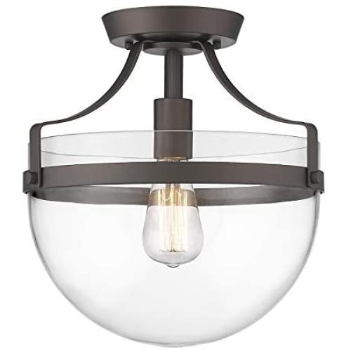 Farmhouse Semi-Flush Mount Ceiling Light - HWH Industrial Ceiling Light Fixture with Clear Glass Lampshade, Close to Ceiling Lighting for Kitchen Bedroom Hallway Dining Room Bathroom, 5HZG13-F ORB