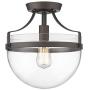 Farmhouse Semi-Flush Mount Ceiling Light - HWH Industrial Ceiling Light Fixture with Clear Glass Lampshade, Close to Ceiling Lighting for Kitchen Bedroom Hallway Dining Room Bathroom, 5HZG13-F ORB