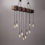 JiuZhuo Farmhouse Style Chandelier Rustic Wood Beam Large Linear Island Pendant Light 10-Light Chandelier Lighting Retro Industrial Style Chandeliers for Bar Kitchen Dining Room