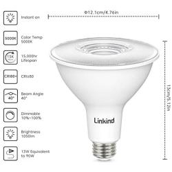 Linkind PAR38 Dimmable LED Light Bulb, 13W (90W Equivalent), 5000K Daylight, 1050lm, Indoor/Outdoor Flood Light, Wet Location, UL Listed, FCC, 6 Pack