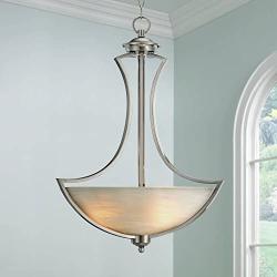 Milbury Satin Nickel Pendant Chandelier 19 1/2'' Wide Modern White Alabaster Glass Bowl 3-Light Fixture for Dining Room House Foyer Kitchen Island Entryway Bedroom Living Room - Possini Euro Design