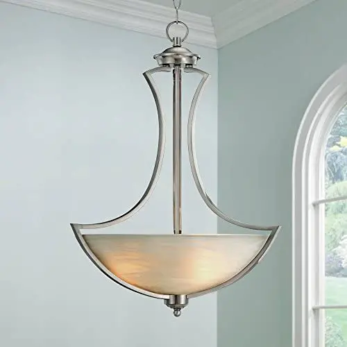Milbury Satin Nickel Pendant Chandelier 19 1/2'' Wide Modern White Alabaster Glass Bowl 3-Light Fixture for Dining Room House Foyer Kitchen Island Entryway Bedroom Living Room - Possini Euro Design