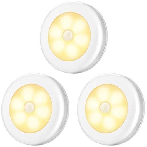 AMIR Upgraded Motion Sensor Light, Cordless Battery-Powered LED Night Light, Stick-Anywhere Closet Lights Stair Lights, Safe Lights for Hallway, Bathroom, Bedroom, Kitchen (Warm White - Pack of 3)