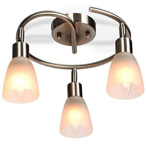 Tangkula 3-Light Ceiling Light, Flush Mount Ceiling Lamp, Adjustable Spotlight Spiral Ceiling Fixture for Kitchen, Hallway, Living Room & Bedroom (Nickel)
