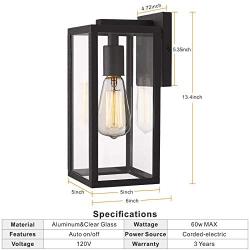 MUDIKIC Outdoor Light Fixture Modern Wall Sconce, Black Aluminum Wall Mounted Lights with Clear Glass Shade (Style 1)