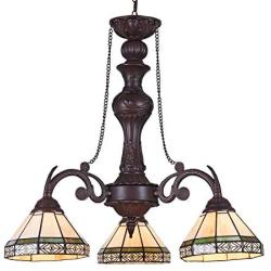 Capulina Handcrafted Tiffany Glass Chandelier, Victorian Lampshade Dinning Room Lighting Fixtures Hanging, Antique Kitchen Lights, Tiffany Style Island Lighting (CL078807-3CH)