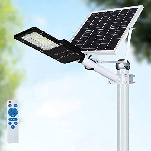 80W LED Solar Street Lights, Outdoor Dusk to Dawn Pole Light with Remote Control, Waterproof, Ideal for Parking Lot, Stadium, Yard, Garage and Garden (Cool White)