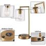 Desk Lamp Wireless Charging Pad and USB Port Charge Mobile Phones Living Room Table Light for Midcentury, Office Industrial & Farmhouse Decor - Hanging Glass Shade Gold