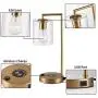 Desk Lamp Wireless Charging Pad and USB Port Charge Mobile Phones Living Room Table Light for Midcentury, Office Industrial & Farmhouse Decor - Hanging Glass Shade Gold