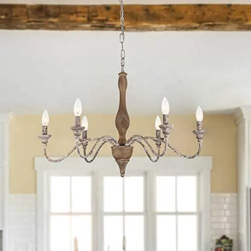 GOMUNIN Vintage Wooden Farmhouse Chandelier Retro Hanging Light Rust Arms Pendant Lighting,for Dining Room Kitchen Living Room,Metal & Wood,6 Lights GOMUNIN Vintage Wooden Farmhouse Chandelier Retro Hanging Light Rust Arms Pendant Lighting,for Dining Room Kitchen Living Room,Metal & Wood,6 Lights