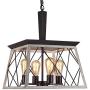 Q&S Farmhouse Vintage Chandelier, Rustic Pendant Light,Industrial Hanging Light Fixture for Dining Room Kitchen Island,Wrought Iron ,ORB+Oak White 4 Lights E26