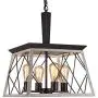 Q&S Farmhouse Vintage Chandelier, Rustic Pendant Light,Industrial Hanging Light Fixture for Dining Room Kitchen Island,Wrought Iron ,ORB+Oak White 4 Lights E26