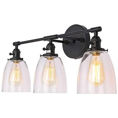 PUUPA Bathroom Vanity Lights, 3 Lights Indoor Modern Industrial Wall Light Fixtures Sconces with Clear Glass Shade for Porch Hallway Bedroom Living Room