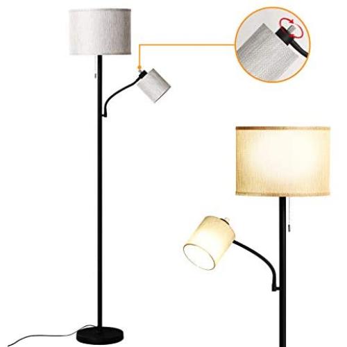 Miceshu Floor Lamps for Bedroom, 68'' Tall Modern Standing Adjustable Side Reading Lamp, LED Fabric Shade Industrial Lamps with 1.8m Cable for Living Room, Apartment, Office Standing Lamp