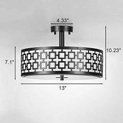 SOTTAE Luxurious Semi Flush Light Fixture Black Finish 2 Lights Glass Diffuser Flush Mount Ceiling Light,Ceiling Lamp Fixture for Bedroom,Living Room,Kitchen, Hallway (Diameter:13'')