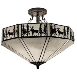 LITFAD Lodge Style Ceiling Lamp 110V-120V Deer Pattern Flush Mount Ceiling Light, Up Lighting LED Pendant Lighting Ceiling Hanging Light for Living Room Dining Room Bedroom Restaurant