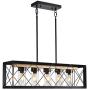 5-Light Industrial Kitchen Island Pendant Lighting, Unique Bevel Welding Rectangular Vintage Rustic Hanging Pendant Light Fixtures for Kitchen Bar Dining Room with Glass Shades (Bulb not Included)