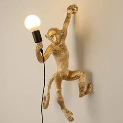 CHABEI Industrial Wall Lighting Fixture Vintage Resin Monkey Light Wall Lamp for Living Room Childrens Kids Bedroom Club Decoration (Gold)