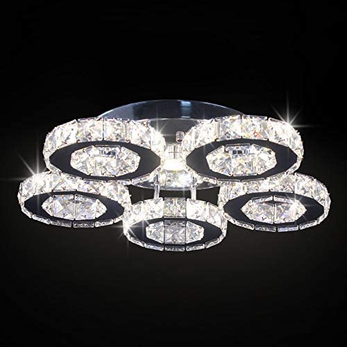 Modern Big Crystal Ceiling Light LED Chandelier Five Ring Pendant Light for Dinning Room Bedroom Kitchen(Changeable Color)