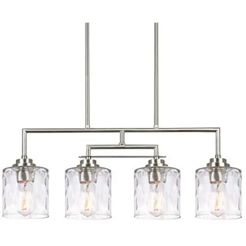 Kira Home Monroe 28'' Modern 4-Light Island Light, Free Swinging Center Arm + Hammered Glass Shades, Adjustable Hanging Height, Brushed Nickel Finish