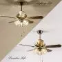 SOZOMO 42'' Modern Ceiling Fan, Indoor Antique Brass Ceiling Fan with Blown Splicing Glass Lampshade, Pull Chain Ceiling Fan Light Fixture For Bedroom, Dining Room. (5 Wooden Blades)