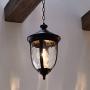 Bellagio Traditional Outdoor Ceiling Light Hanging Texturized Black 18'' Clear Hammered Glass Damp Rated for Exterior House - John Timberland