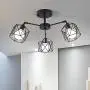 LITFAD Black Armed Surface Mount Light with Hexagon Metal Cage Industrial 3 Lights Ceiling Flush Mount Vintage Ceiling Lamp Chandelier for Dining Room Living Room Bar Restaurant