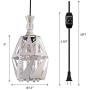LBTSMUK Crystal Swag Lights with 16 FT Plug-in Cord and On/ Off Dimmer Switch, White Cage Hanging Lamps, Rustic Hanging Pendant Light for Kitchen Island Living Room Kitchen Sink Dining Room Hallway